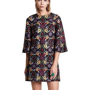 Alice + Olivia Embroidered Bell Sleeve Shift Dress